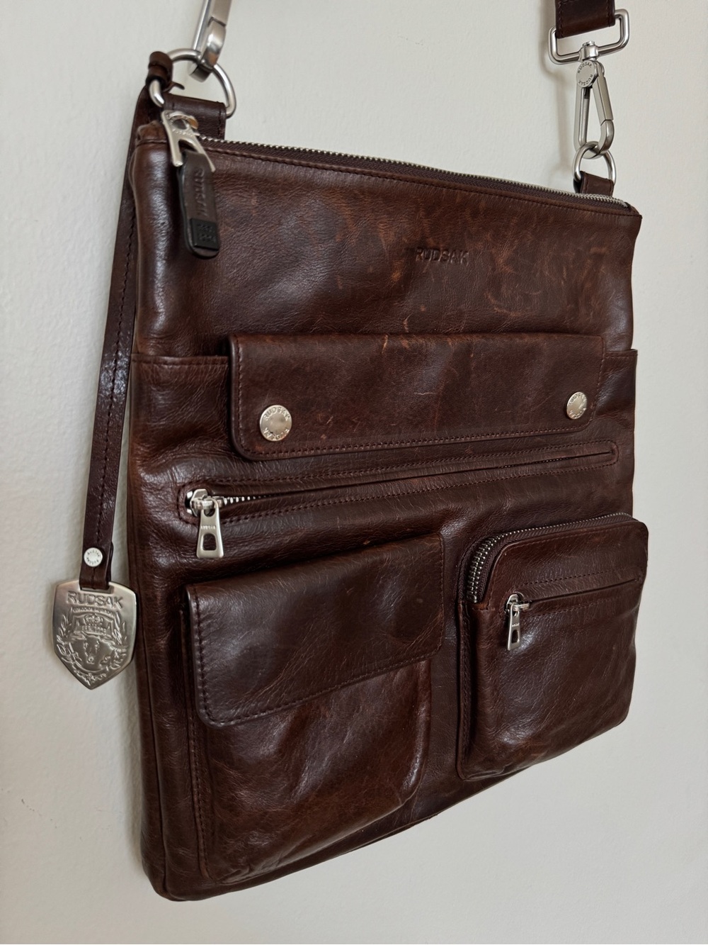 RUDSAK Brown Leather Crossbody Organizer Bag